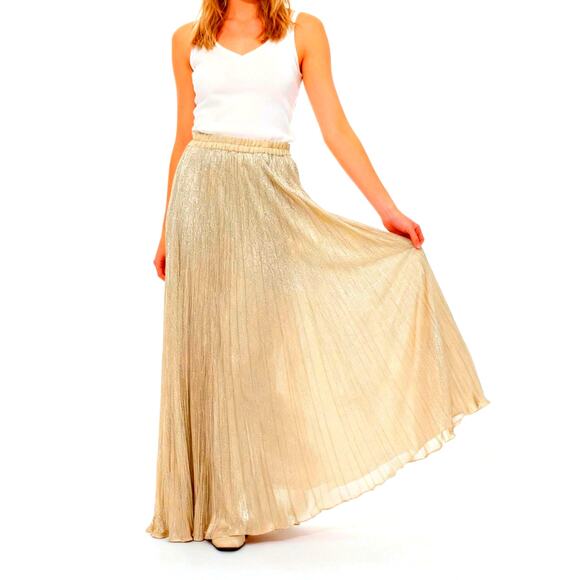 Jessica Howard Dresses & Skirts - True vintage gold metallic pleated maxi skirt by Jessica Howard